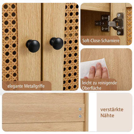 Rattan Storage Cabinet, Adjustable Shelves, Metal Legs