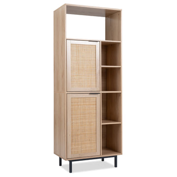 Rattan Storage Cabinet with 2 Doors and 5 Shelves - Natural