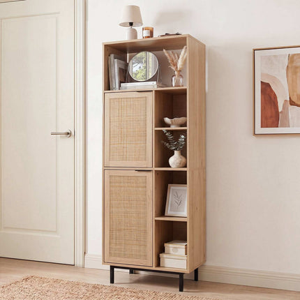 Rattan Storage Cabinet with 2 Doors and 5 Shelves - Natural