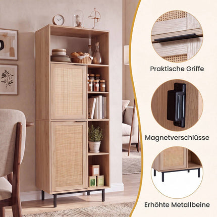 Rattan Storage Cabinet with 2 Doors and 5 Shelves - Natural