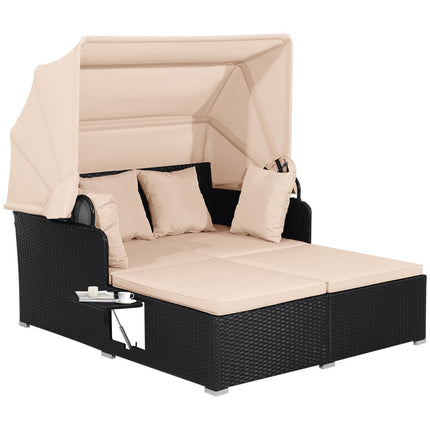 Rattan Sun Lounger for 2 with Canopy & Cushions