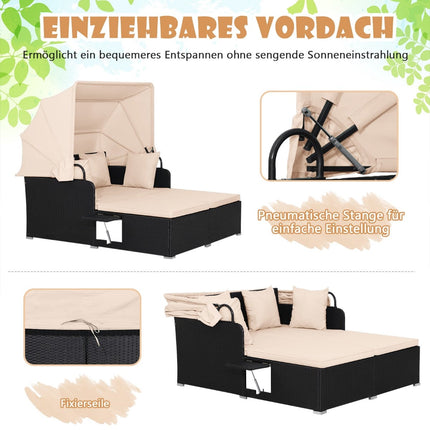 Rattan Sun Lounger for 2 with Canopy & Cushions