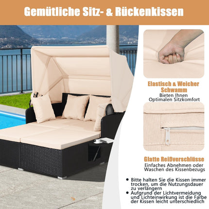 Rattan Sun Lounger for 2 with Canopy & Cushions