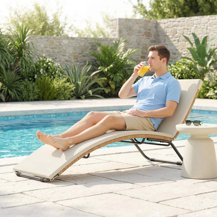 Rattan Sun Lounger with Cushion, Ergonomic S-Curve, 195 cm