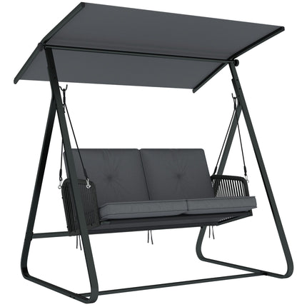 Rattan Swing Chair with Cushions, Adjustable Canopy