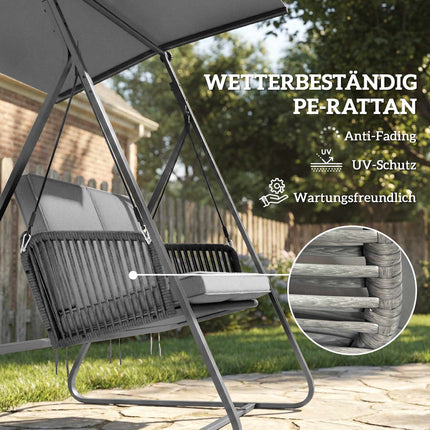 Rattan Swing Chair with Cushions, Adjustable Canopy
