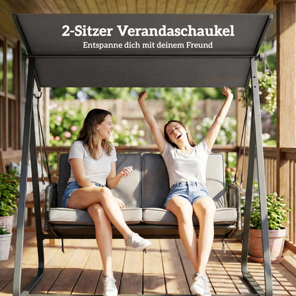 Rattan Swing Chair with Cushions, Adjustable Canopy
