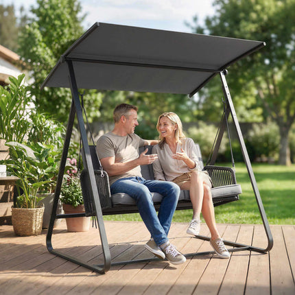 Rattan Swing Chair with Cushions, Adjustable Canopy