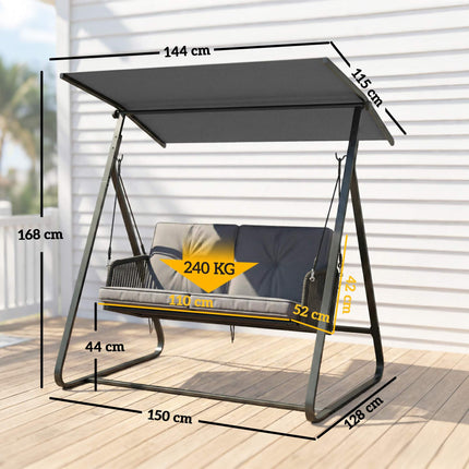 Rattan Swing Chair with Cushions, Adjustable Canopy
