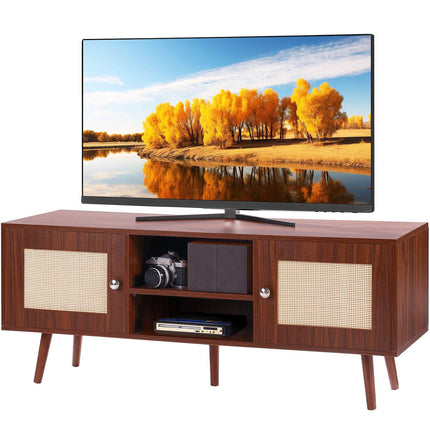 Rattan TV Stand for 55-Inch TV, Adjustable Shelf
