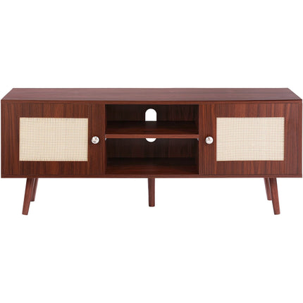 Rattan TV Stand for 55-Inch TV, Adjustable Shelf