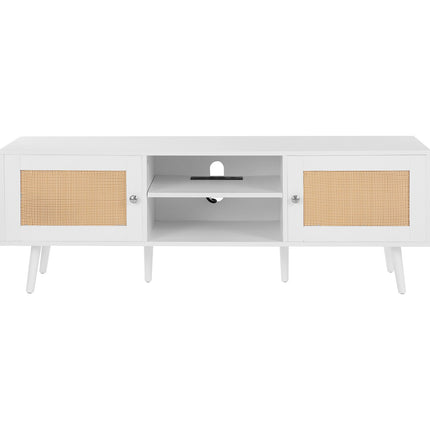 Rattan TV Stand for 65 Inch TV, Power Strip with USB