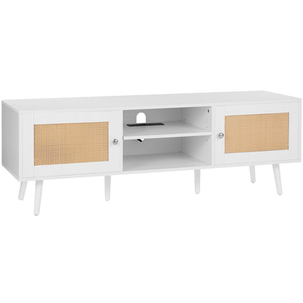 Rattan TV Stand for 65 Inch TV, Power Strip with USB