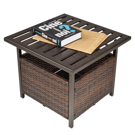 Patio table in rattan with umbrella hole - Brown, 55.5 cm