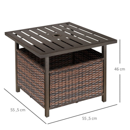 Patio table in rattan with umbrella hole - Brown, 55.5 cm
