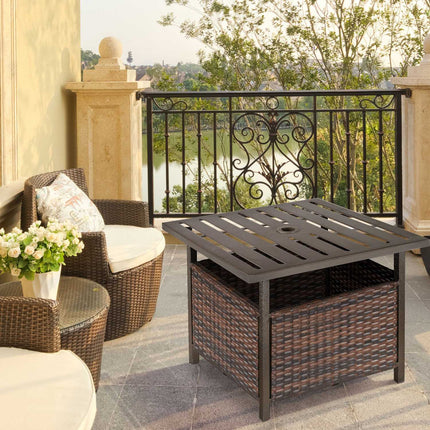 Patio table in rattan with umbrella hole - Brown, 55.5 cm