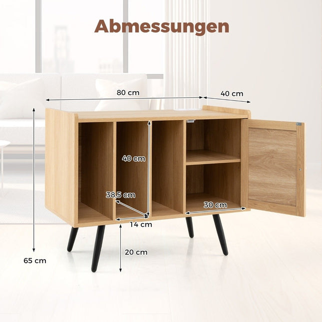 Rattan Turntable Stand with Charging Station, Holds 220 Vinyls