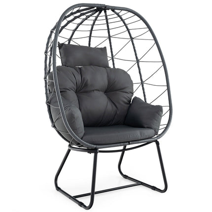 Rattan Wicker Chair with Removable Cushion &amp; Metal Frame Oversized Lounge Chair Gray