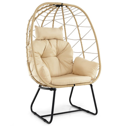 Rattan Wicker Chair with Removable Cushion &amp; Metal frame oversized lounge chair beige