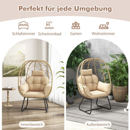 Rattan Wicker Chair with Removable Cushion &amp; Metal frame oversized lounge chair beige
