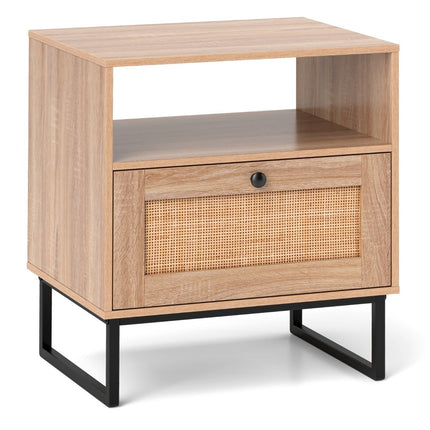 Rattan bedside table in medieval style with drawer & open compartment side table accent table