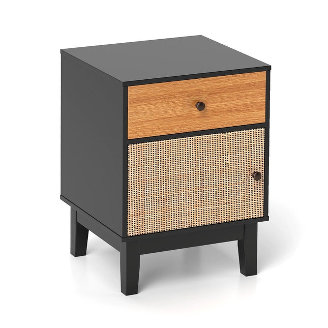 Rattan bedside table with drawer & cabinet bedside table side table sofa table in boho style