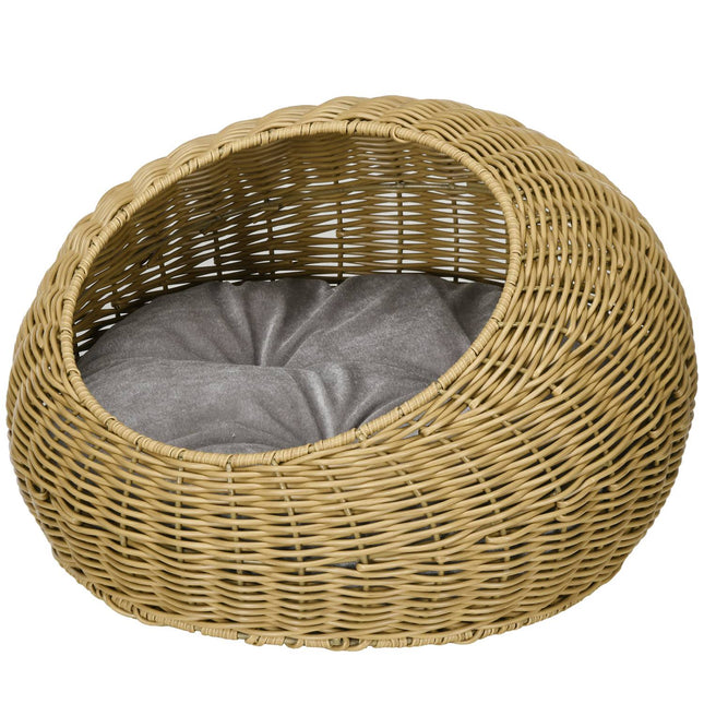 Rattan house with pillow, indoor pet bed, light brown