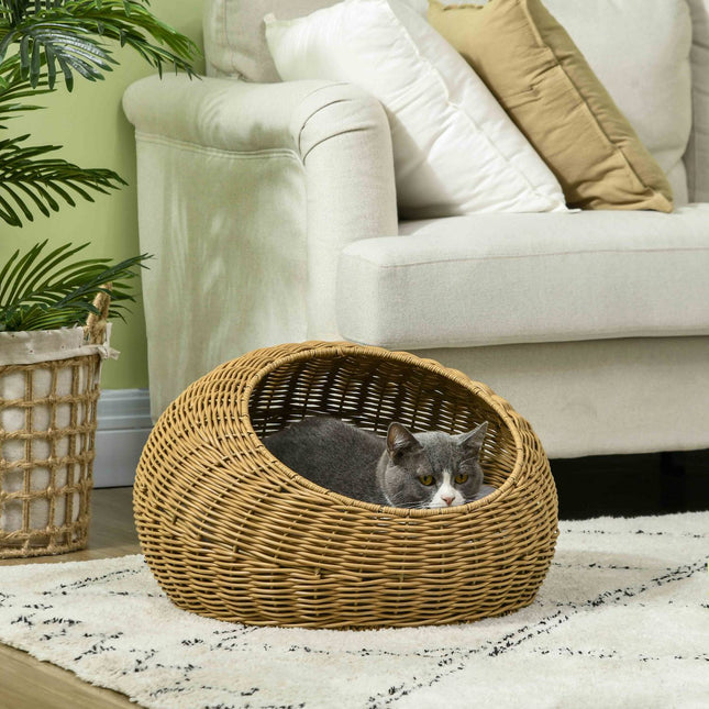 Rattan house with pillow, indoor pet bed, light brown