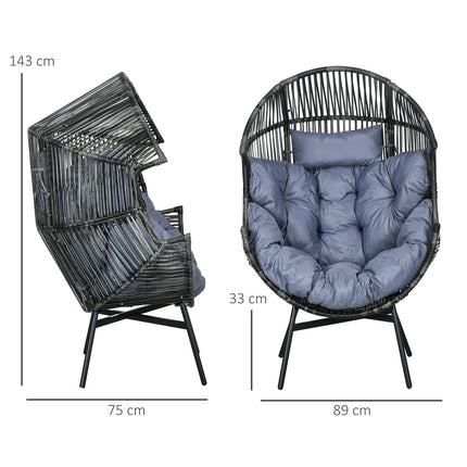 Rotan stoel, rotan rieten stoel met dik zitkussen, tuinstoel in eivorm, draagvermogen 120 kg, voor terras, tuin, grijs Aosom