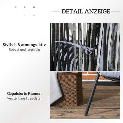 Rotan stoel, rotan rieten stoel met dik zitkussen, tuinstoel in eivorm, draagvermogen 120 kg, voor terras, tuin, grijs Aosom