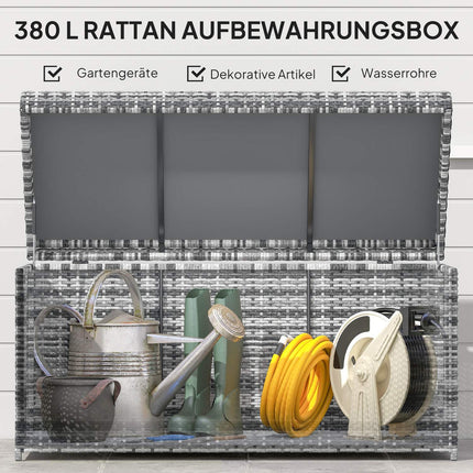 Rattan Storage Box, 380L, Weatherproof, Dark Grey