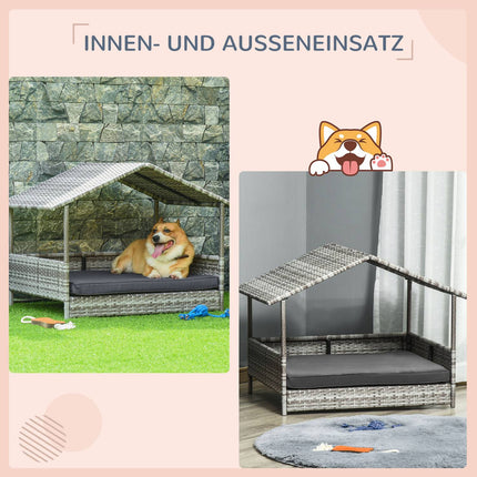 Outdoor rattan dog house with Cushion - Grey, 69 x 98 x 70 cm