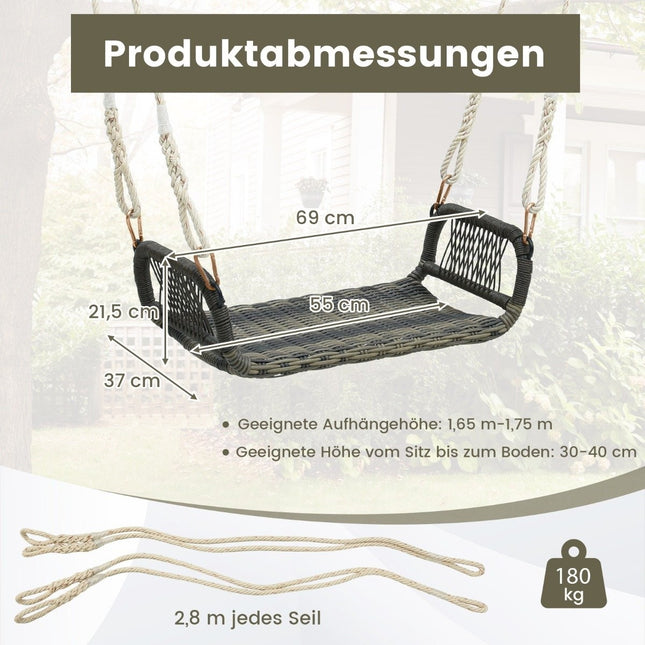 Rattan hanging chair with 2 hemp ropes Weatherproof hanging chair Can hold up to 180kg Swing seat