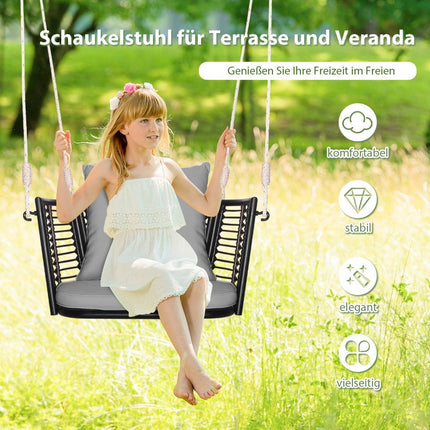 Rattan hanging chair with a load capacity of up to 180 kg, hanging seat with cushions &amp; Gray metal frame