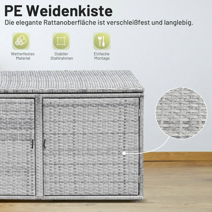 Rattan patio box with 335 L capacity 115 x 60 x 65 cm Gray