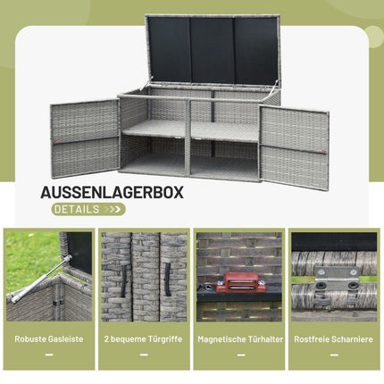 Rattan patio box with 335 L capacity 115 x 60 x 65 cm Gray