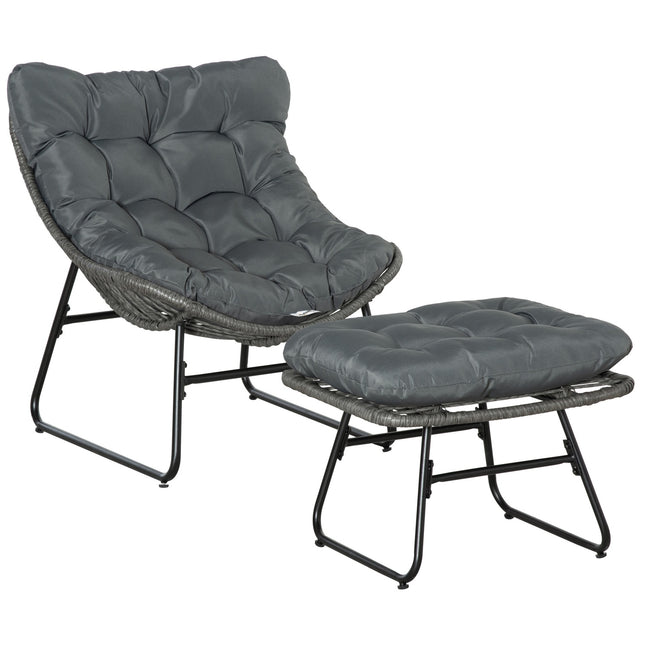 Rotan relaxstoel met voetenbank tuinstoel outdoor rotan stoel met kussens, staal & polyester, grijs 69x76x70 cm voor tuin & terras |