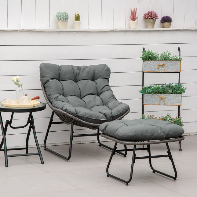 Rotan relaxstoel met voetenbank tuinstoel outdoor rotan stoel met kussens, staal & polyester, grijs 69x76x70 cm voor tuin & terras |