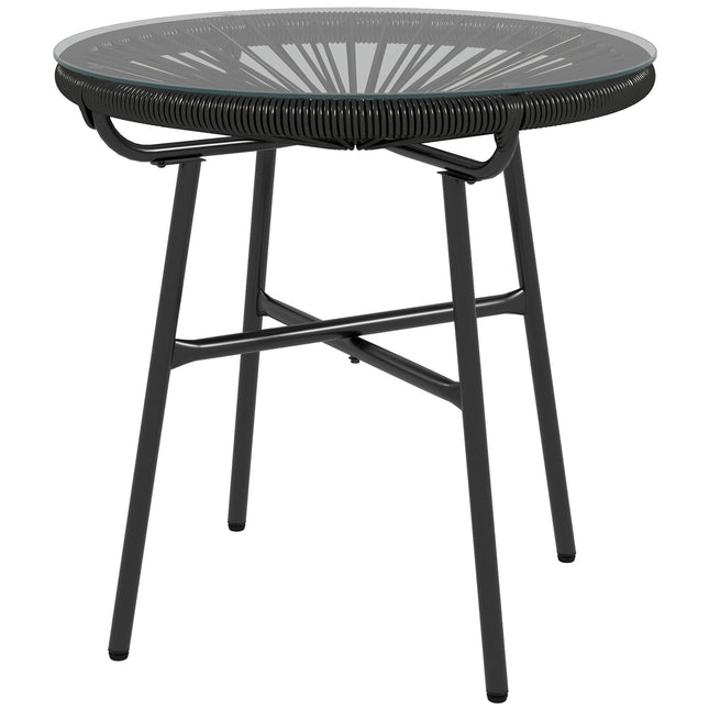Round rattan coffee table, Glass top, Black, 50x50x50cm