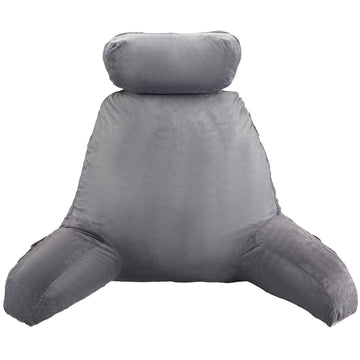 Reading Pillow With Removable Headrest, 3 Pockets, Grey