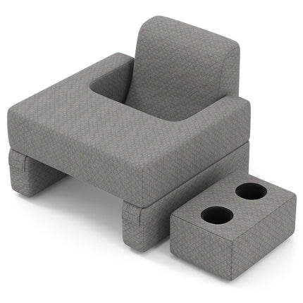 Reading Pillow with Cup Holder – Ergonomic Backrest, Gray