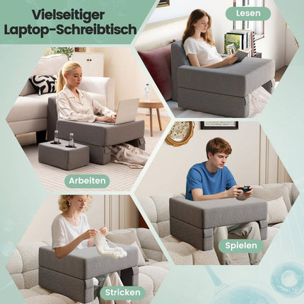 Reading Pillow with Cup Holder – Ergonomic Backrest, Gray