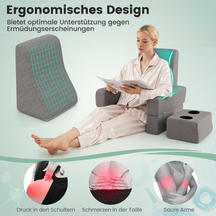 Reading Pillow with Cup Holder – Ergonomic Backrest, Gray