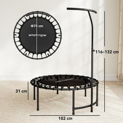 Rebounder Trampoline, Adjustable Handle, Black