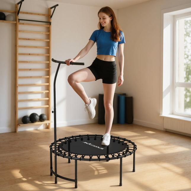 Rebounder Trampoline, Adjustable Handle, Black