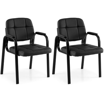 Reception Guest Chairs Set of 2, Padded, Black PVC Leather