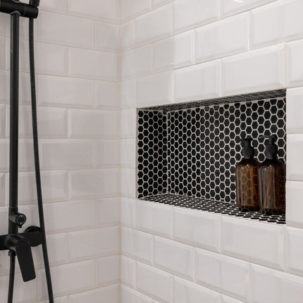 Recessed Shower Niche 16x28in, Divider Shelf, Black