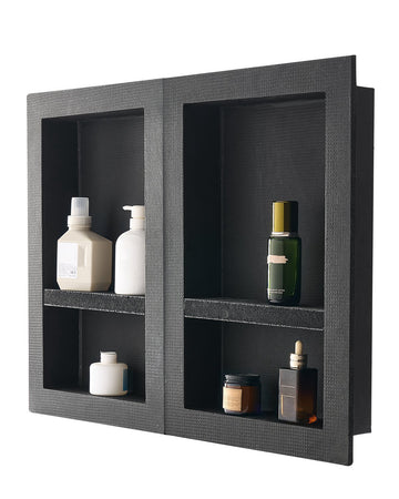 Recessed Shower Niche Set Of 2, 16x24 In, Shelf, Black