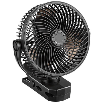 Rechargeable Clip-On Fan, USB-C, 4 Modes, Black