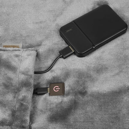 Rechargeable Heated Blanket with 5000mAh Power Bank, 150 x 80 cm, 3 Heat Zones